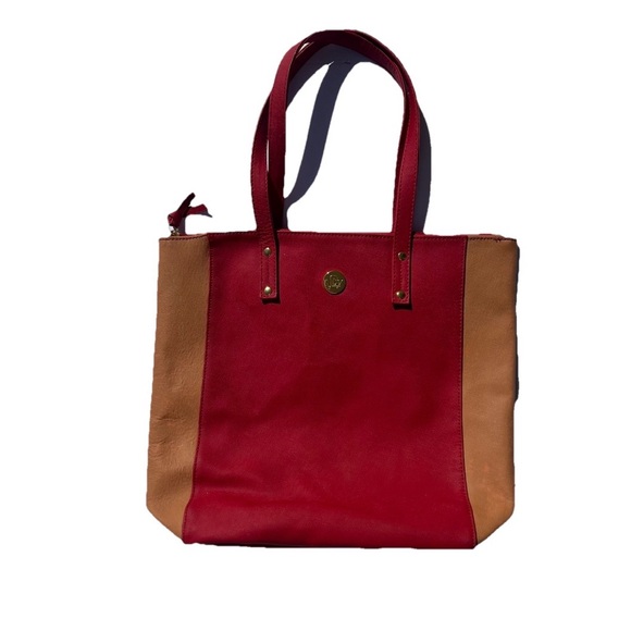 Joy Susan Handbags - Red and Tan Tote Bag by Joy Susan